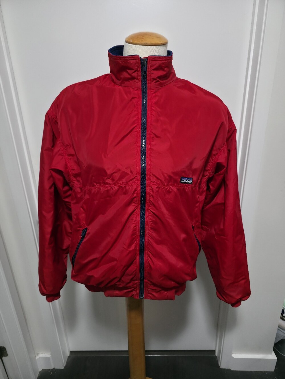 Patagonia Shelled Synchilla Bomber Jacket Red/Blue Fleece Lined USA